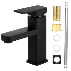 Robinet Salle Bain - Mitigeur Lavabo en Laiton Noir - Robinet Lavabo Salle de Bain Moderne avec Tuyaux 60 cm, Eau Chaude/Froide