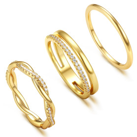 Roheafer 3 Pièces Bagues Femme Plaqué Or 14K Empilables Zircone Cubique - Ensemble de Bagues Minimalistes Alliance Fiançailles P