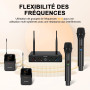 MELONARE Système Micro sans Fil UHF 4 canaux MWM-41-2H2B | 2 micros main, 2 bodypacks, micros casque/cravate, 4 x 10 fréquences,