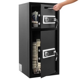 VEVOR Coffre-Fort à Double Porte, 93,45 L Armoire Sécurisée Numérique Noir | Clavier Électronique et Clé, Fente de Dépôt, Systèm