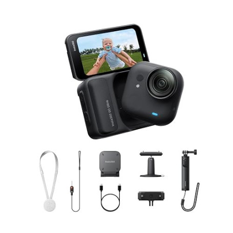 Insta360 GO Ultra Pack Créateur Noir - Caméra Vlog 4K Mains Libres | Appareil photo vidéo POV compact, caméra d'action magnétiqu