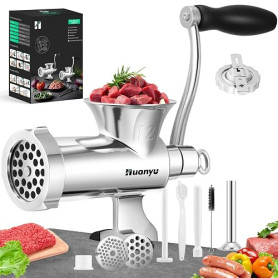 Huanyu Hachoir à Viande Manuel en Acier Inoxydable et Machine à Saucisses - Coupe-légumes Lavable au Lave-vaisselle - Taille 12