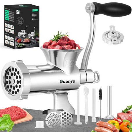 Huanyu Hachoir à Viande Manuel en Acier Inoxydable et Machine à Saucisses - Coupe-légumes Lavable au Lave-vaisselle - Taille 12