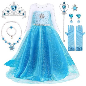 Robe Princesse Fille, Déguisement Princesse avec Couronne, Collier Ensemble | Cadeau pour Fille, Jupe Tulle Longue pour Annivers