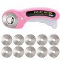 Cutter Rotatif Couture 45mm Rose avec 10 Lames de Rechange, Couteau Circulaire en Acier Inoxydable avec Mécanisme de Protection