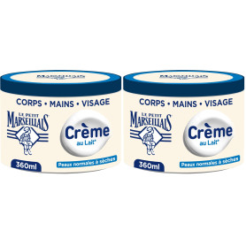 Le Petit Marseillais Crème Hydratante Multi-Usage Lait (pot de 360 ml) – Crème corps, mains et visage pour les peaux normales à 