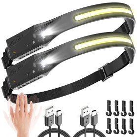 UNBON Lampe Frontale LED Ultra Puissante, Lampe Frontale Rechargeable USB C avec 5 Modes d’Éclairage, Détecteur de Mouvement, IP