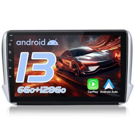 AWESAFE Autoradio 6Go+128Go 8Cœurs pour Peugeot 208 2008 (2012-2018), 4G LTE, Écran Tactile 10,1”, Android 13 CarPlay sans Fil &