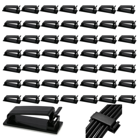 50 Clips Auto-adhésifs pour Câbles, Organiseur de Câbles en Plastique, Gestion des Câbles pour TV, PC, Ordinateur Portable, Câbl