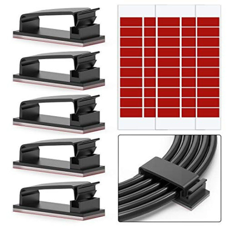 Chesbung Adhésifs Clips Câble Lot de 50 Clips de Câble Adhésifs 3M pour Câbles Ethernet et Système de Gestion de Câbles pour TV,