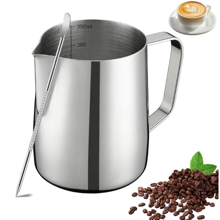 Pot à lait - 350 ml - En acier inoxydable - Avec stylo doseur Mark et Latte Art Pen - Pour cappuccino, expresso, latte art - Par