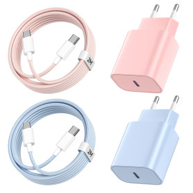 20W Chargeur pour iPhone 17/16, PD3.0 Chargeur USB C Charge Rapide 2Pack | 20W Prise USB C avec 2M Câble USB C pour iPhone 17/16