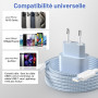 20W Chargeur pour iPhone 17/16, PD3.0 Chargeur USB C Charge Rapide 2Pack | 20W Prise USB C avec 2M Câble USB C pour iPhone 17/16