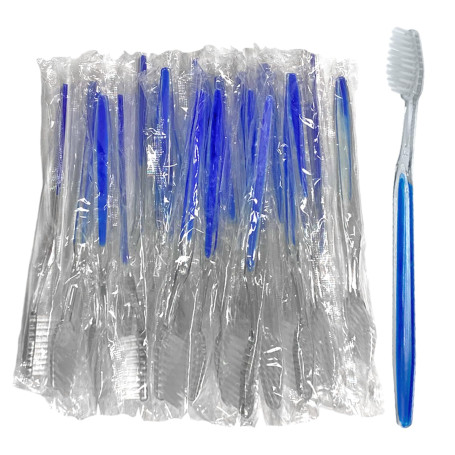 UILYNIU 24 Pièces Brosse à Dents de Voyage Emballées Individuellement, Brosses à Dents Jetables avec Manche Bleu, Portable Paque