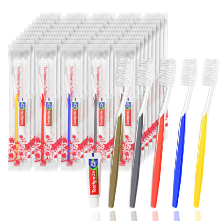 Brosses à dents de voyage,20 paquets de brosse à dents de voyage Camping Hotel jetables brosses à dents et dentifrice (5 couleur