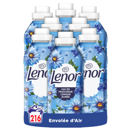 Lenor Adoucissant Parfum Envolée d’Air x216 | 216 Lavages (8x27), 24H De Fraîcheur Relaxante, avec Une Touche D’Huiles Essentiel