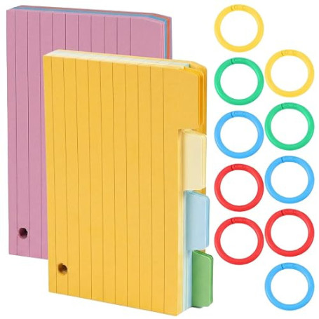 200 Pcs Blocs de Fiches Bristol de Révision avec 10 Anneaux Colorés, Flashcards Lignées pour Étude et Bureau, pour l'Apprentissa