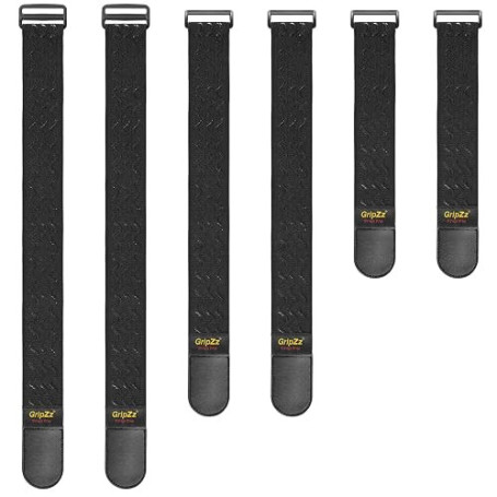 GripZz Sangles Elastiques avec Bandes Anti-dérapantes, (30/46/61 x 5cm) | 6 Pièces Sangles Scratch Résistantes pour des Rallonge