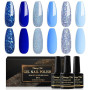 Shining She Vernis Semi Permanent, 6 Couleurs Bleu Clair Bleu Foncé Paillettes Gel UV Semi Permanent Soak Off UV/LED Vernis à On