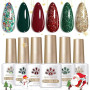 Born Pretty Vernis Gel UV Noël Vert Sapin Rouge Bordeaux Vert - Vernis à Ongles Semi-Permanent Paillettes Or Paillettes Multicol