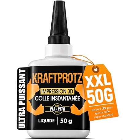 Colle Impression 3D Liquide 50 g - Super Glue Filament PLA ABS PETG TPU | dosage précis, transparente, imperméable, résiste à la