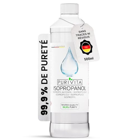 PURIVITA® Isopropanol 99,9% Alcool Isopropylique Nettoyant, 500ml | Dégraissant et solvant pour électronique, écrans et impriman