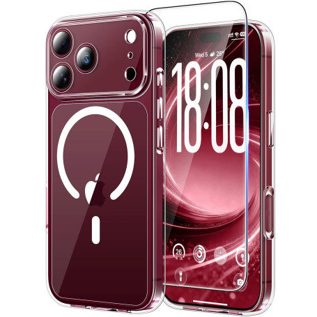 TAURI Coque Magnétique pour iPhone 18 Pro,Transparent | Protection D'écran Incluse, Compatible avec MagSafe, Protection Caméra T