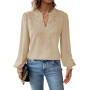 TUUHAW Tee Shirt Femme Bohème Col en V Top Manches Longues Blouse Élégant | Automne Chemise, Plissé Lâche, Dentelle Tunique, Flu