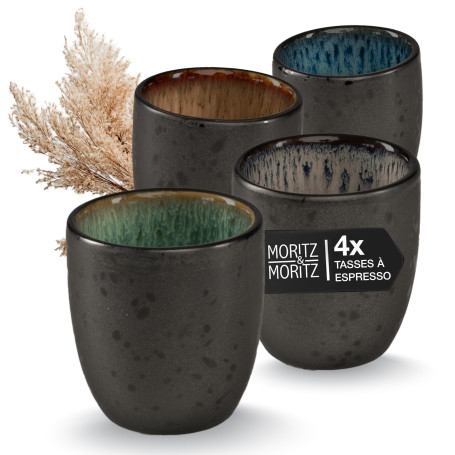 Moritz & Moritz SOLID Lot de 4 tasses à expresso, en faïence, 70 ml, design réactif avec intérieur coloré, petites tasses à café