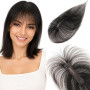 S-noilite Postiche Cheveux Naturel Clip Frange Effilée 25cm Noir Naturel – Base Dentelle 3x13cm, Volumateur Capillaire Léger pou