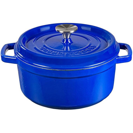 Cocotte en fonte ronde avec revêtement céramique vitrifié Cocotte avec couvercle Gourmet Tools (bleu, 22 cm)