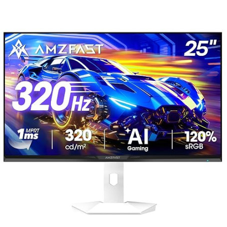 Amzfast Écran PC Gamer 24.5 Pouces 320Hz/FHD Blanc Moniteur PC Gamer 240Hz 1920x1080, Fast IPS Écran, 1ms MPRT, 120% sRGB, Eyes-