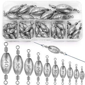 Annyswit 25/45 Pièces Plombs en Forme d'olive avec Emerillon de Pêche Truite Set 6/10 Tailles Anneaux Solides Poids de Pêche 3g