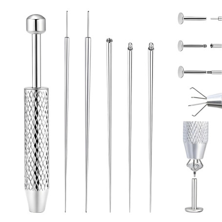 MBSIVSA 6 Pièces Ensemble de Pinces pour Piercing, Taper Ball Grabber Outil, Guide Insertion Piercing, Piercings pour Ouvrir et 
