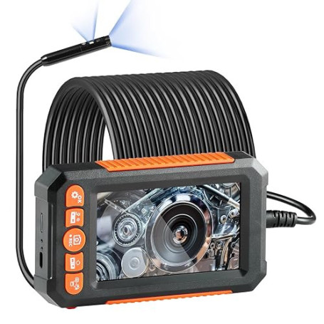 VEVOR Endoscope à Double Objectif, Caméra Endoscopique avec 8+1 Lumières LED, Écran IPS 4,3", Câble Semi-Rigide 15 m, Zoom 4X, C