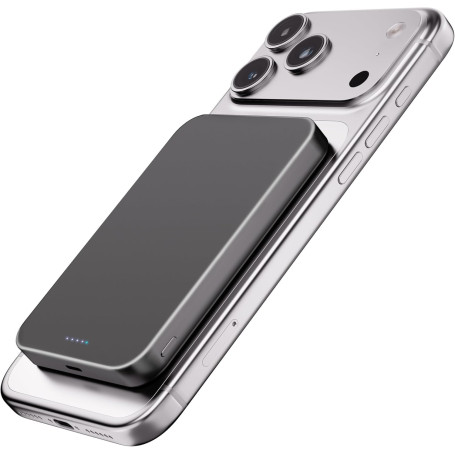 Kstime Batterie externe magnétique 10 000 mAh, design ultra fin en titane de 14 mm, chargeur portable sans fil PD20W avec entrée