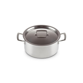 Le Creuset Cocotte Ronde avec Couvercle, 24 cm, Inox 3-ply, Capacité 5,3 L, Argenté,96200724001000