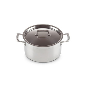 Le Creuset Faitout en Inox 3-ply Intégral avec Couvercle, 24 cm, Capacité 6 L, Argenté,96200624001000