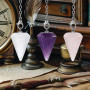 Qianyu Lot de 3 pendules en cristal améthyste quartz rose - Résine transparente - Pierres de guérison hexagonales naturelles - P