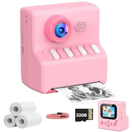Appareil Photo Enfant Instantané Rose: HODDRCCN 1080P Appareil Photo Instantané - Carte 32GB - Jouet Cadeau pour Filles Garçons