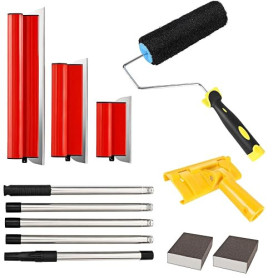 Spatule Enduit Lissage, 25cm/40cm/60cm Lame a Lisser en Acier Inoxydable | Spatule de Lissage avec Manche Extensible & Rouleau a