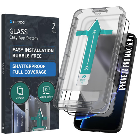 Deppa | Lot de 2 | Verre Trempé pour iPhone 16 Pro Max (6.9") | Installation Facile, Anti-Poussière, Anti-Bulles, Anti-Choc, Cou