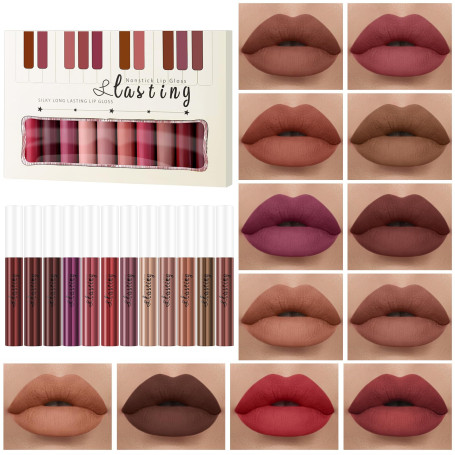 ALIIP Coffret 12 Rouges à Lèvres Mats Liquides, Ne Se Décolore Pas, Cadeau | Rouges à Lèvres Mats Liquides Longue Tenue, Fini Ma