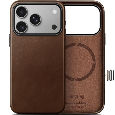 kingflag Coque en Cuir pour iPhone 18 Pro Max/17 Pro Max 6,9 Pouces | Cuir vieilli à l'huile, ultra-fine, bouton capacitif de co