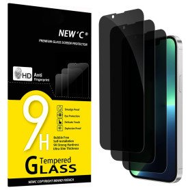 NEW'C Verre Trempé pour iPhone 14 Plus/13 Pro Max Anti-Espion | Lot de 3, Noir, 6,7 pouces, Confidentialité 28°, Dureté 9H, Anti