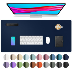 Aothia Sous-main de bureau,Grand tapis de souris, 80 x 40cm,Bleu foncé | Tapis clavier souris en cuir PU,protège bureau antidéra