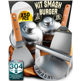SMASHI® Smash Burger Kit avec Ustensiles Professionnels en Acier Inoxydable 304 certifié Contact Alimentaire UE | Presse Smash B