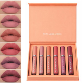 6 Couleurs Set Rouge à Lèvres Liquide Mat, mat rouge à lèvres nude ensemble velouté longue durée antiadhésif tasse, cadeau de ro
