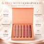 6 Couleurs Set Rouge à Lèvres Liquide Mat, mat rouge à lèvres nude ensemble velouté longue durée antiadhésif tasse, cadeau de ro