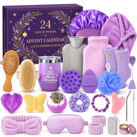 Calendrier de l'Avent 2026 Femme, 24 Jours Beauté, Bien-Être & Soin, Calendrier de l Avent Beauté avec Accessoires Bain, Cheveux